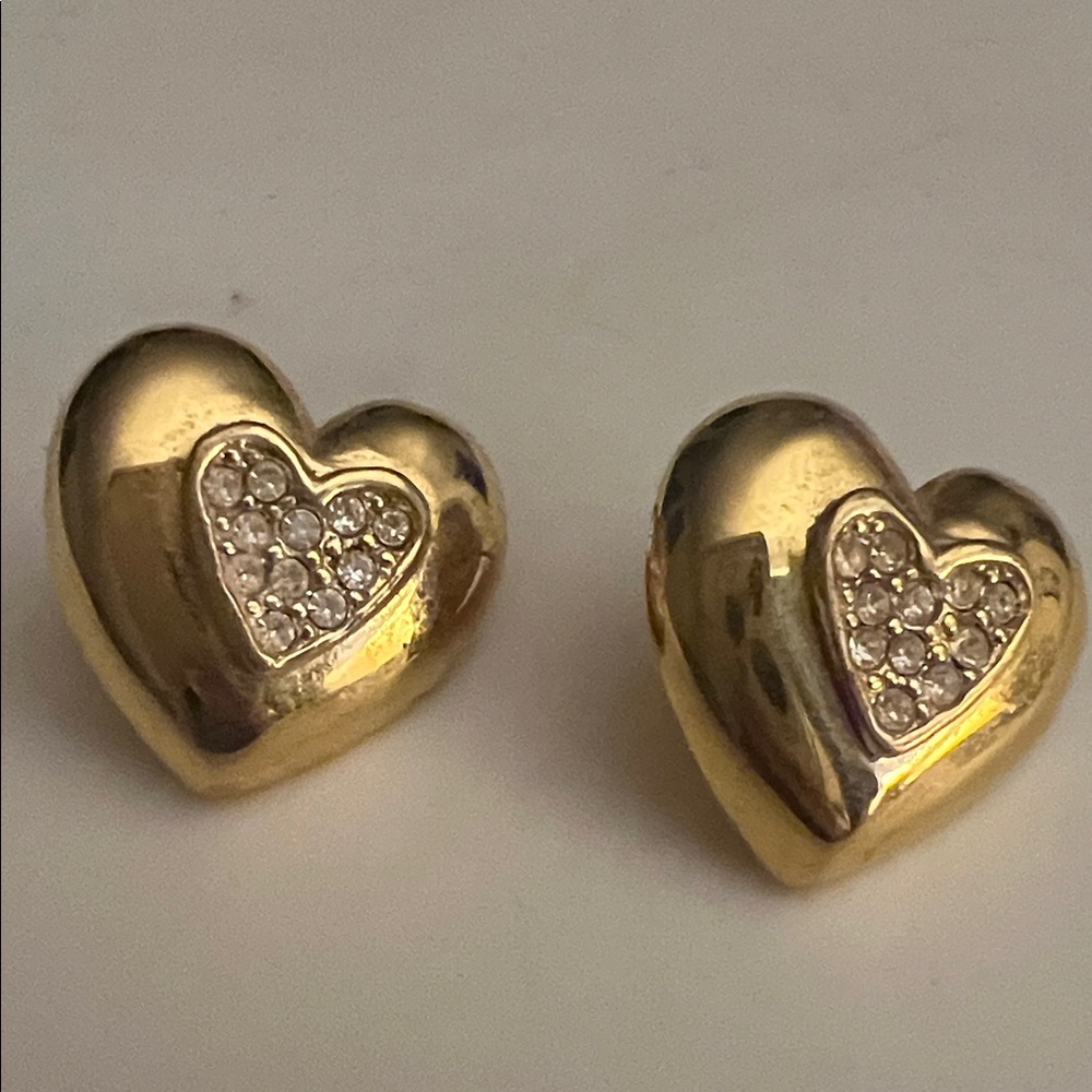 Gold Heart Crystal Accent Earrings - Women Jewelry